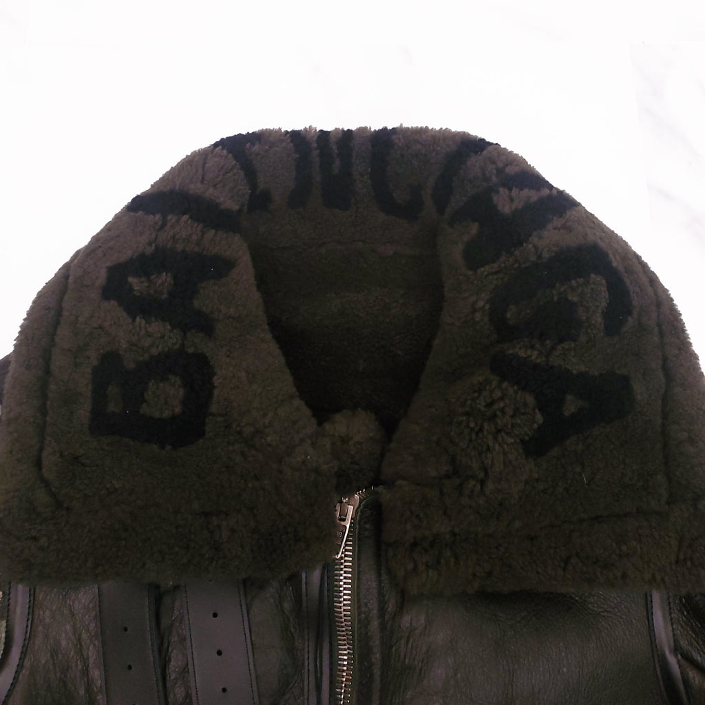 BALENCIAGA FOREST GREEN SHEARLING LOGO JACKET - SIZE 40