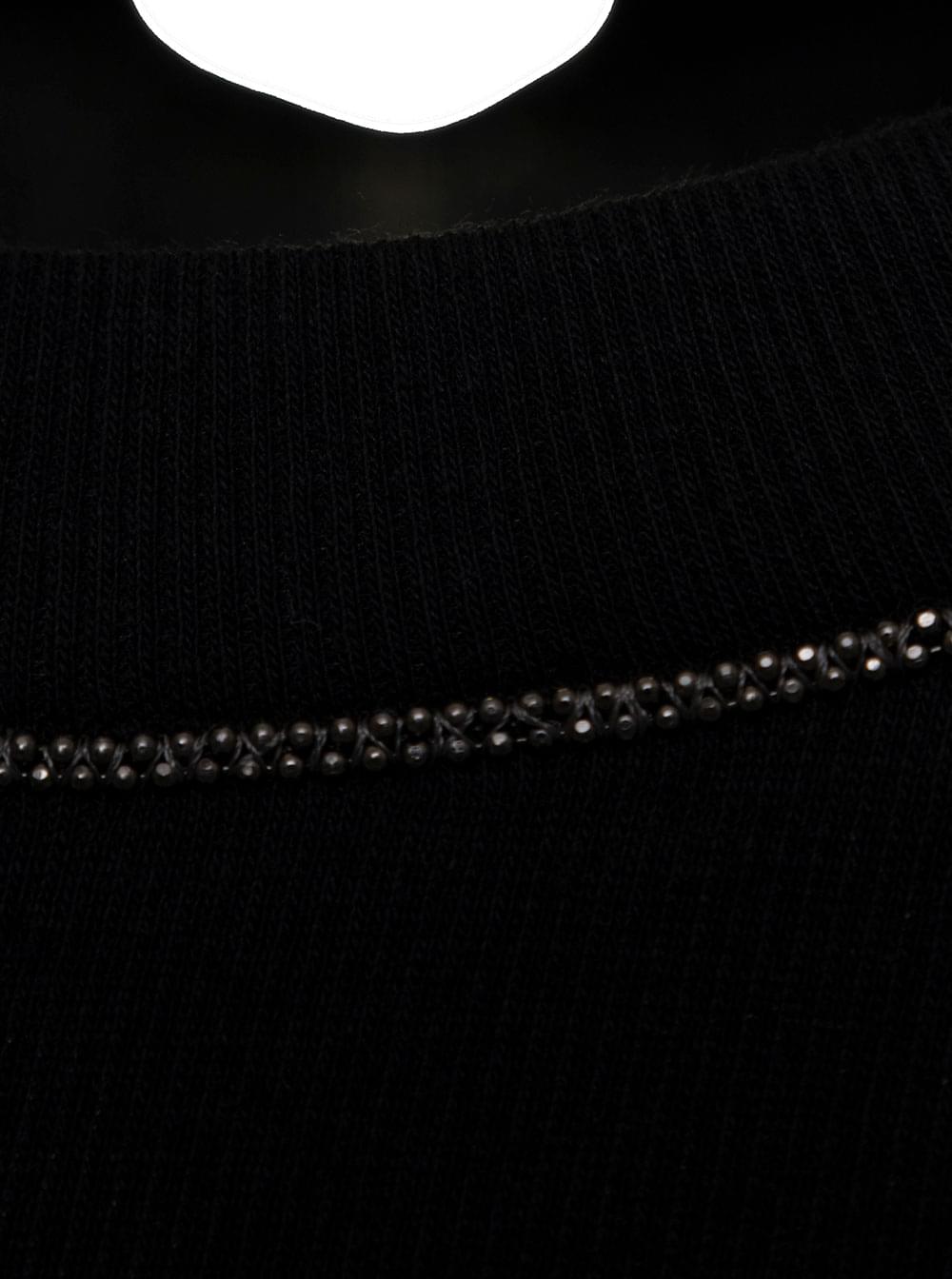 Brunello Cucinelli Women Black Long Sleeve T-Shirt With Round Neck And Monile Details In Cotton Women