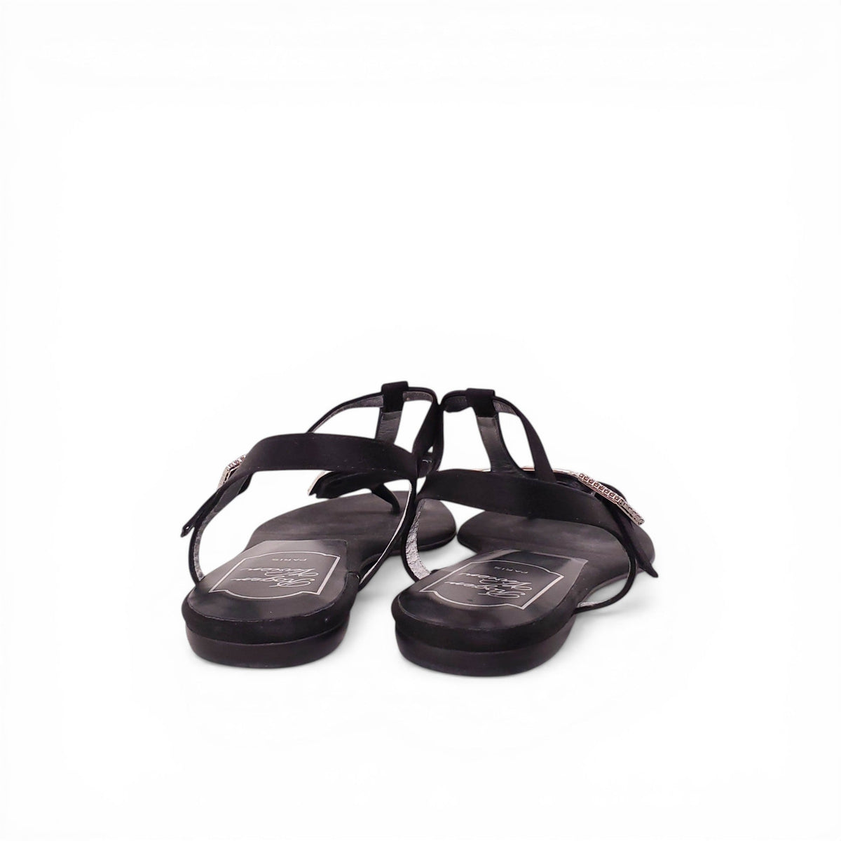 ROGER VIVIER BLACK SATIN CRYSTAL FLATS - SIZE 35