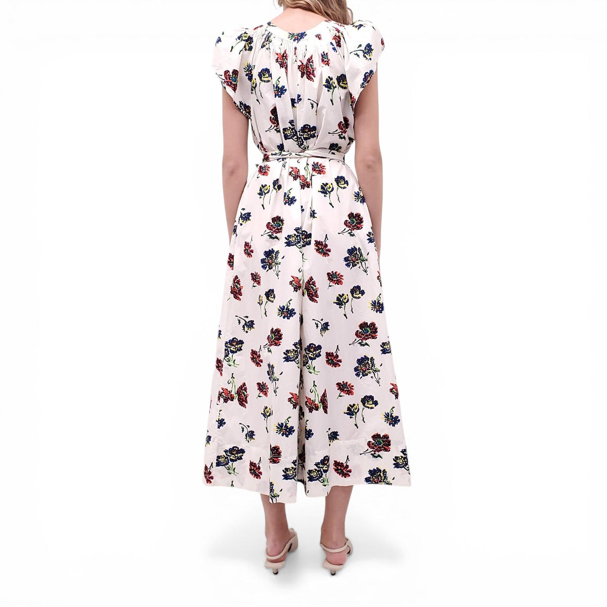 ULLA JOHNSON CREAM JUMPSUIT WITH FLOWER PATTERN - SIZE 2