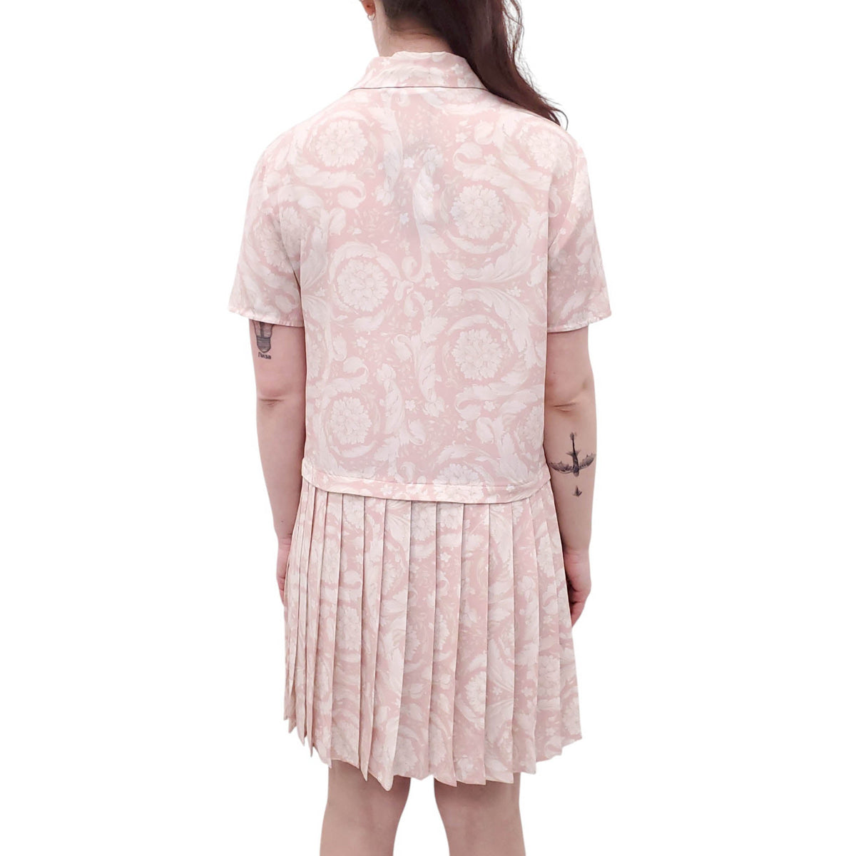 VERSACE PINK BAROCCO PATTERNED SILK CREPE MINI DRESS - SIZE 40
