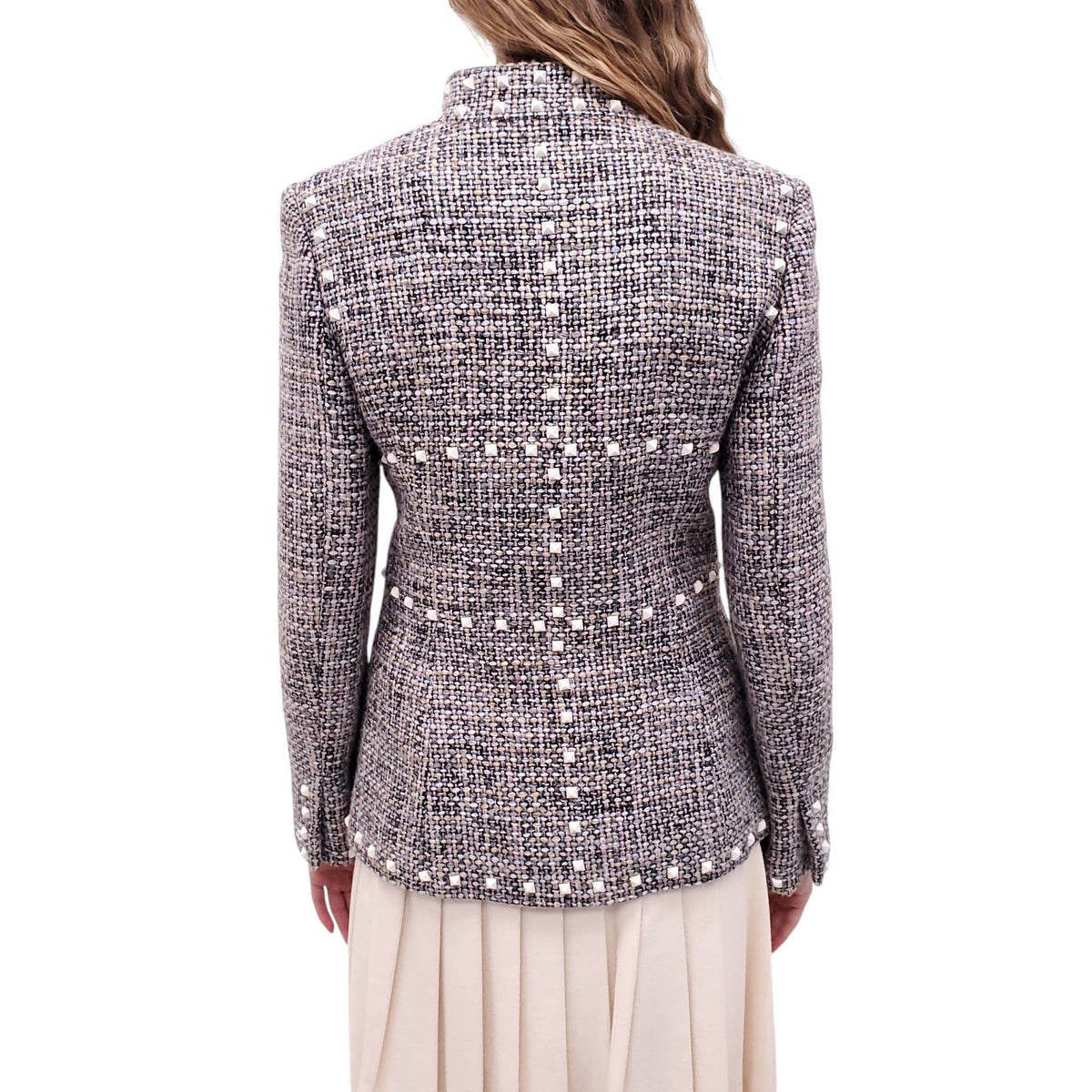 CHANEL 2003 GREY AND PURPLE TWEED STUDDED JACKET - SIZE 40