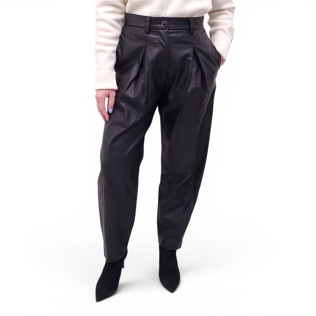 NO.6 STORE BLACK PLEATED LEATHER PANTS - SIZE 1 (S)