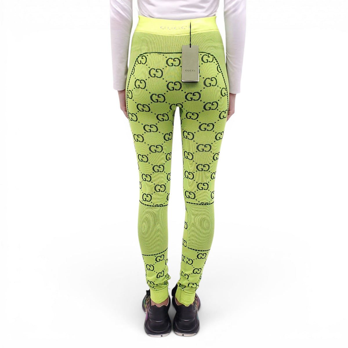 GUCCI NEON GREEN LOGO LEGGINGS - SIZE S