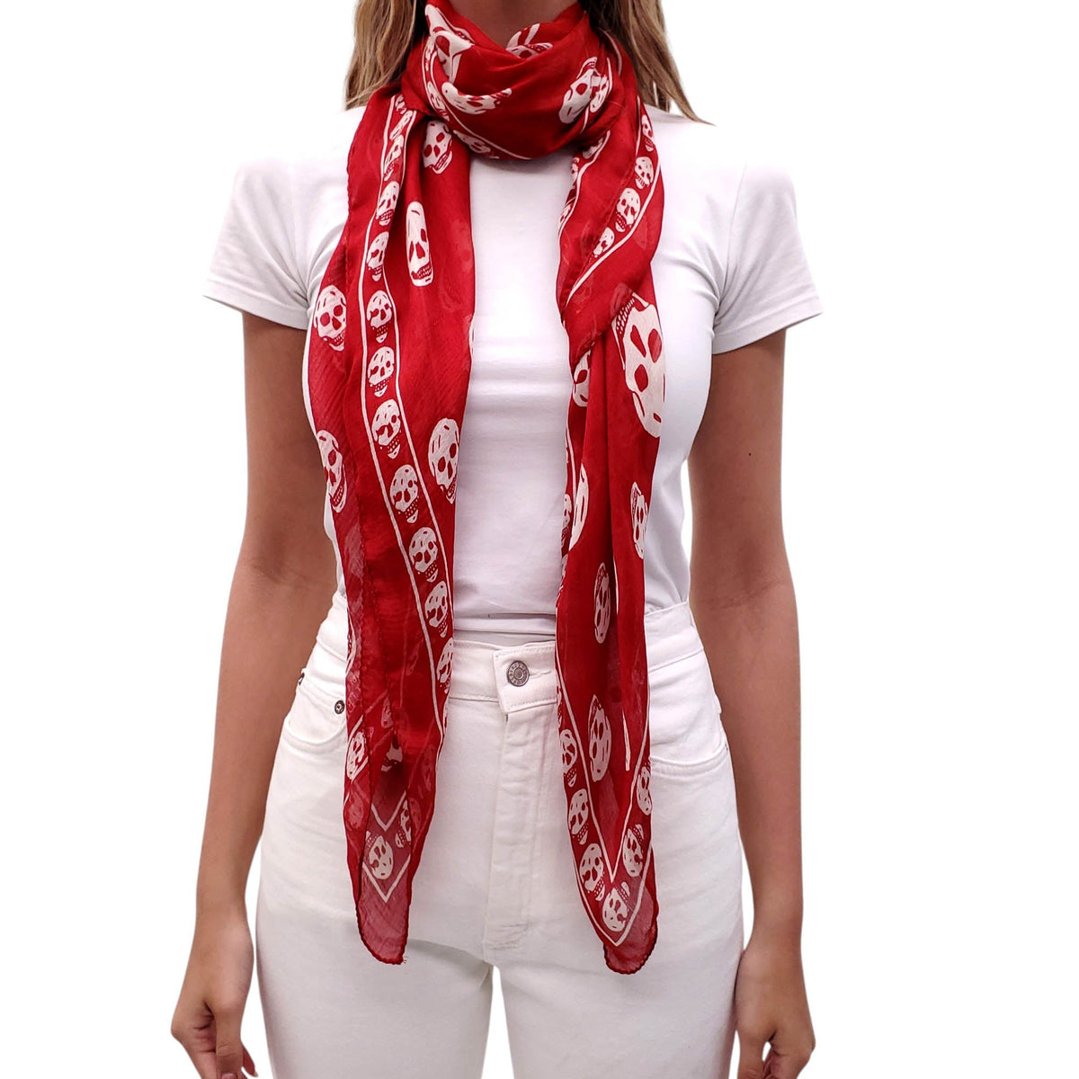ALEXANDER MCQUEEN RED SKULL PATTERNED SCARF