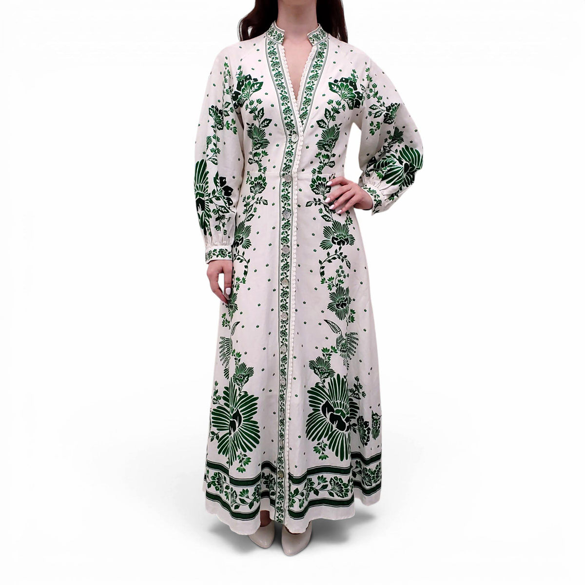 FARM RIO GREEN PATTERNED MAXI DRESS - SIZE M
