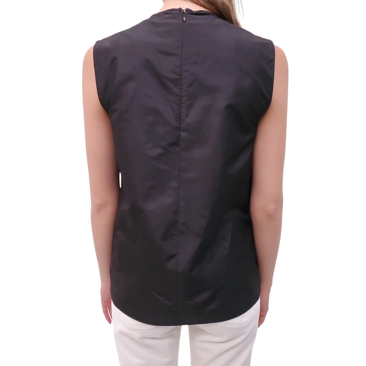 PRADA BLACK SILK LOGO BLOUSE - SIZE 40