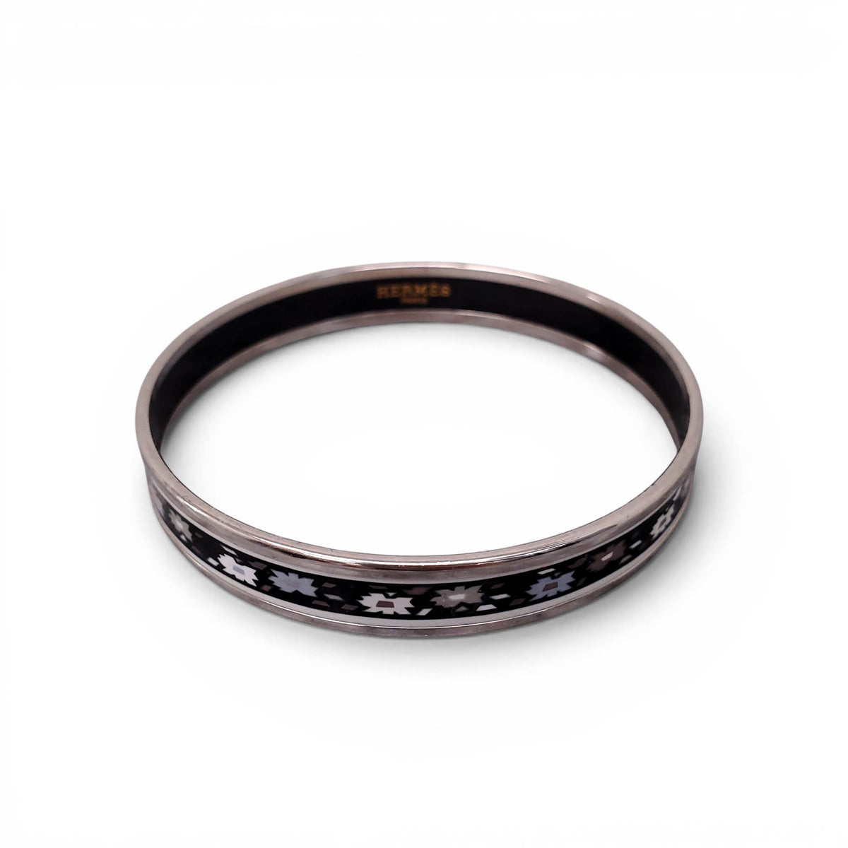 HERMÈS THIN GEOMETRIC FLORAL PATTERNED BANGLE - SIZE 70