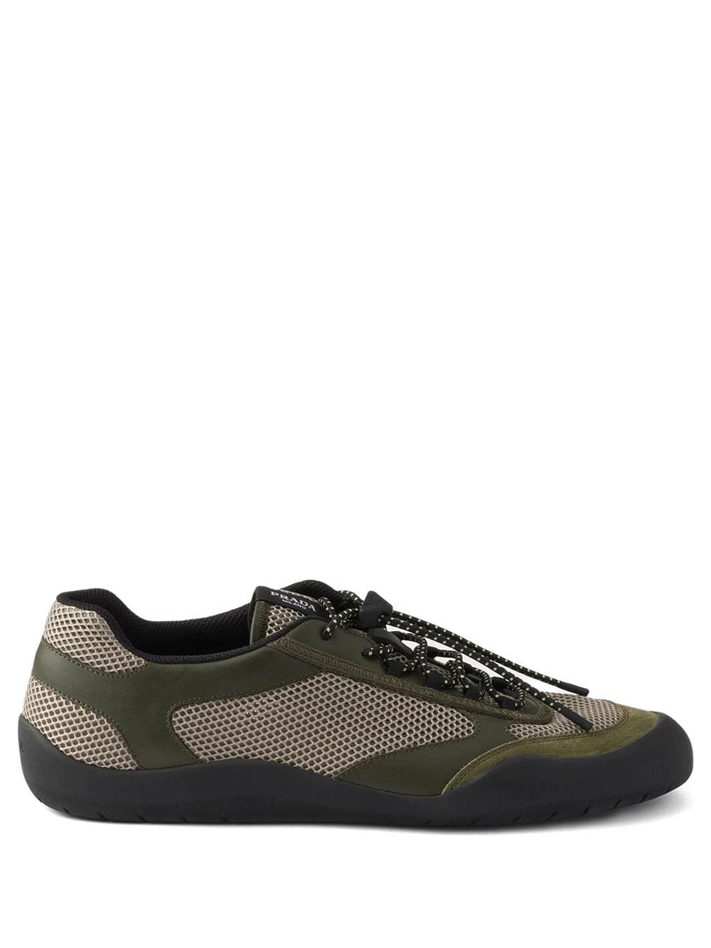 Prada Men Speedrock Leather And Mesh Fabric Sneakers