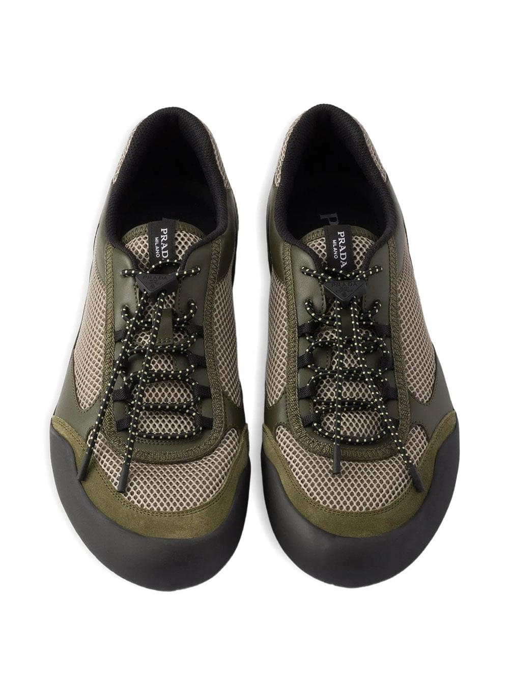 Prada Men Speedrock Leather And Mesh Fabric Sneakers
