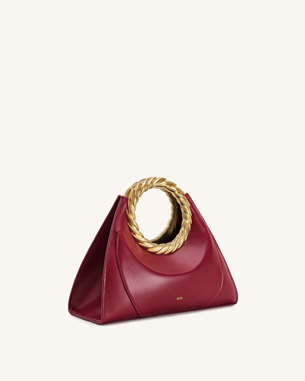 Amiya Leaf Handle Sculpture Bag - Wine Red