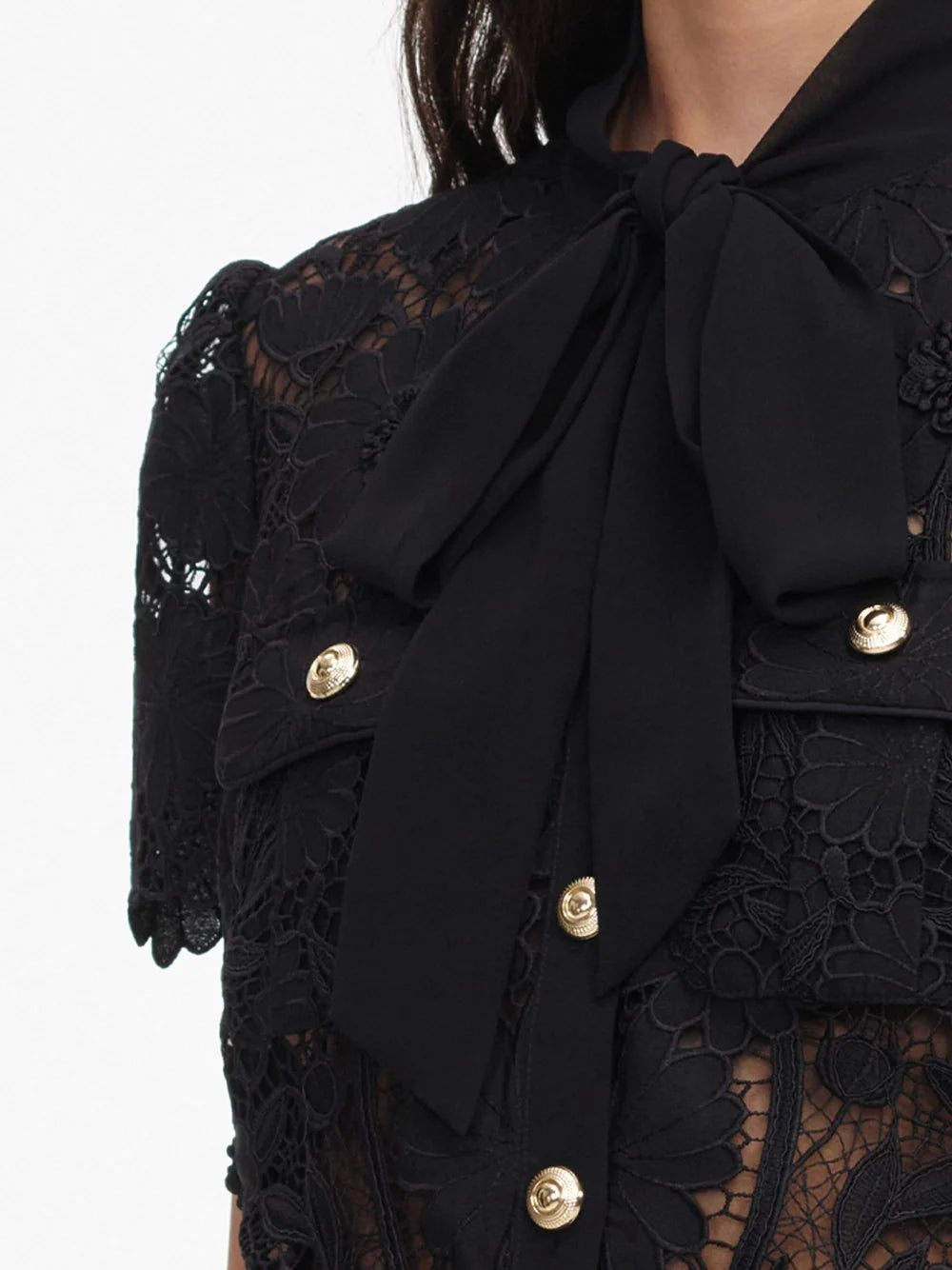 Self-Portrait Women Lace Tie Neck Top