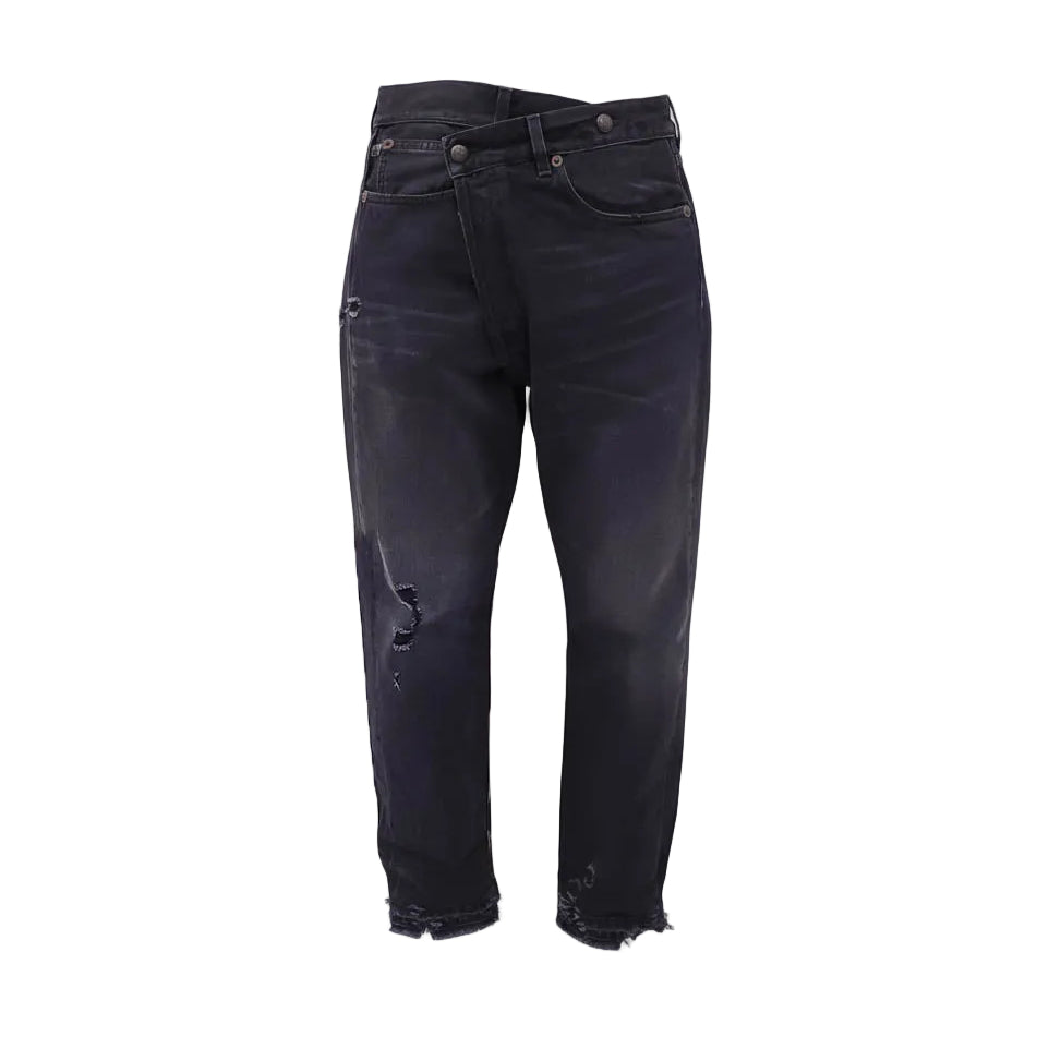 R13 DISTRESSED CROSSOVER JEANS IN ‘JAKE BLACK’ - SIZE 26