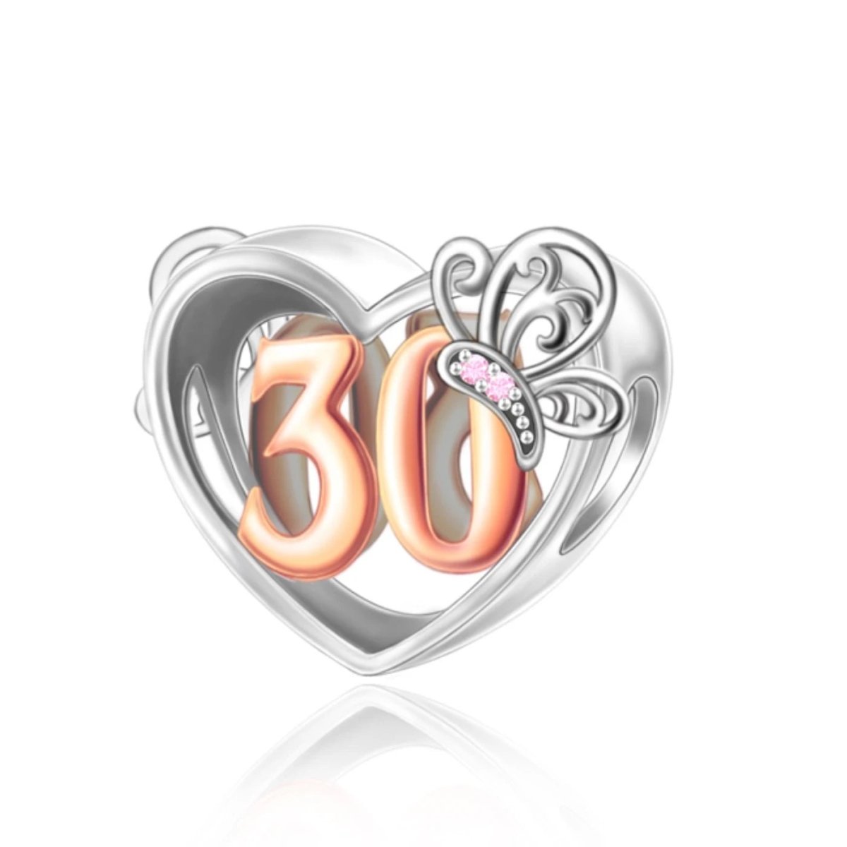 30th Birthday Butterfly Heart Charm
