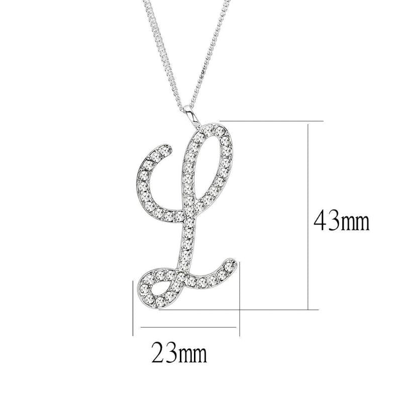Silver Brass Chain Pendant with Top Grade Crystal in Clear