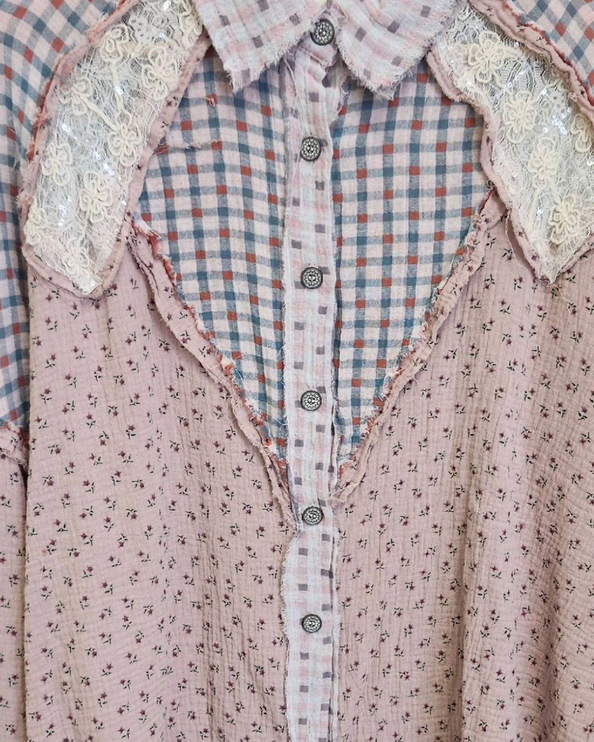 Ditsy Sequin Button Up Top In Pink