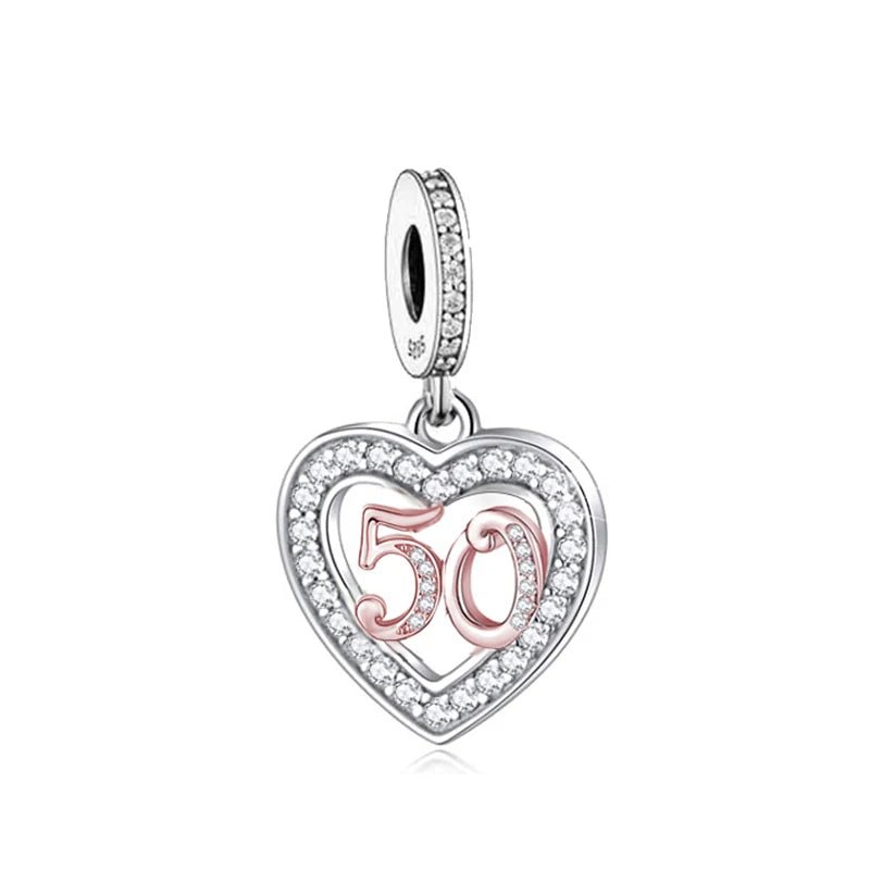 50th Birthday Rose Gold Heart Dangle Charm