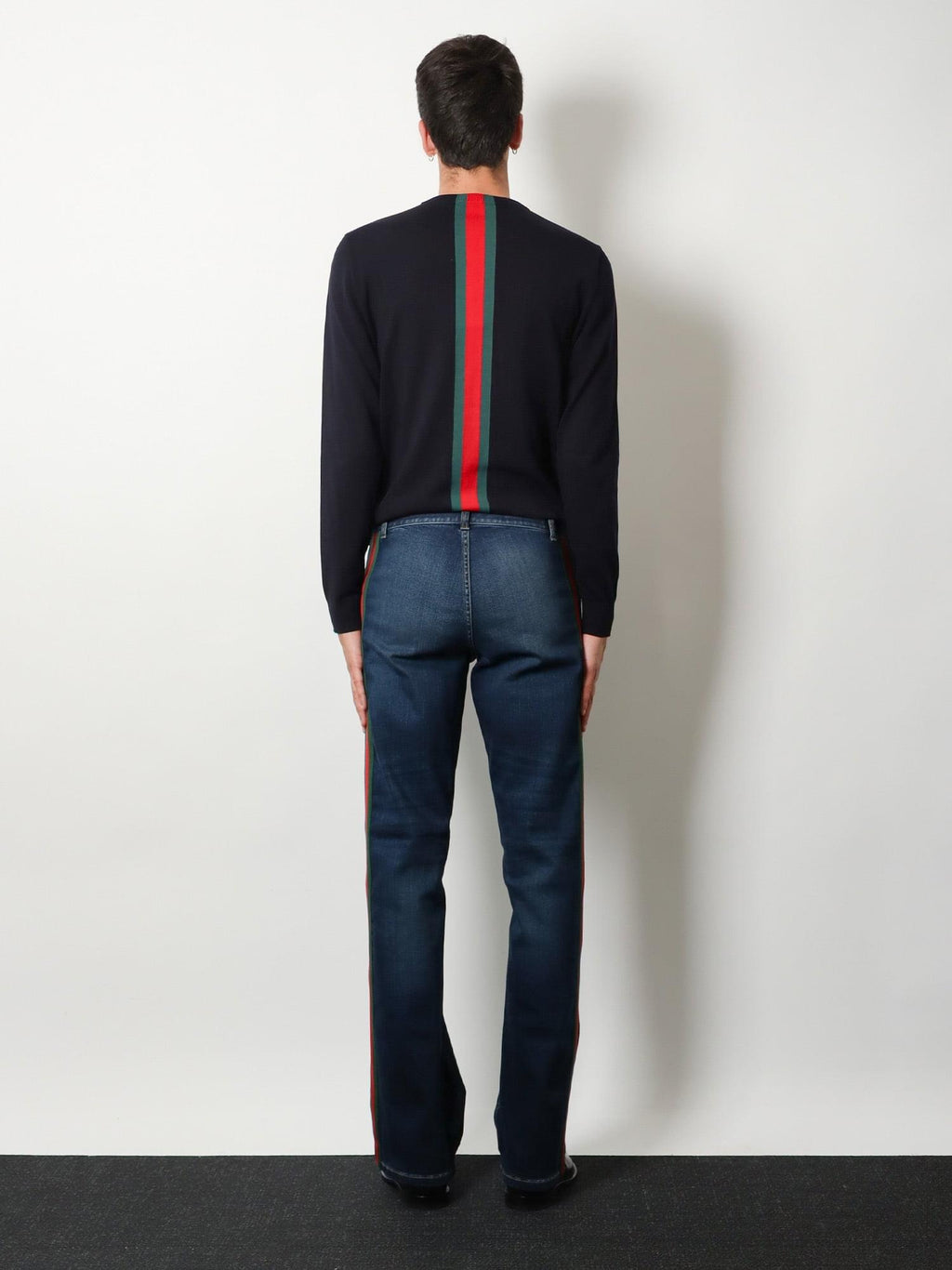 Gucci Men Blue Denim Jeans With Nastro Web Profiles