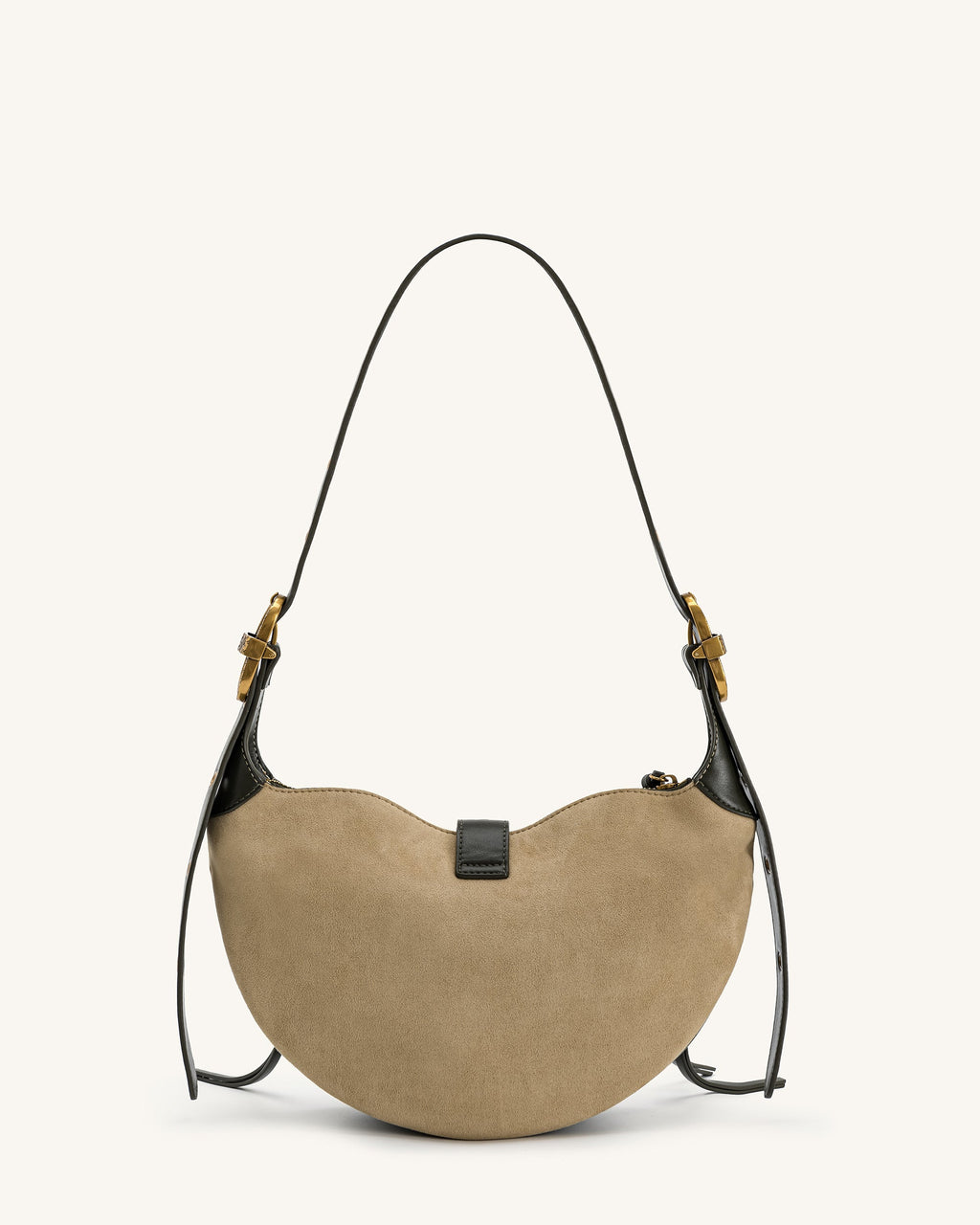 Tessa Faux Suede Studded Shoulder Bag - Khaki Green