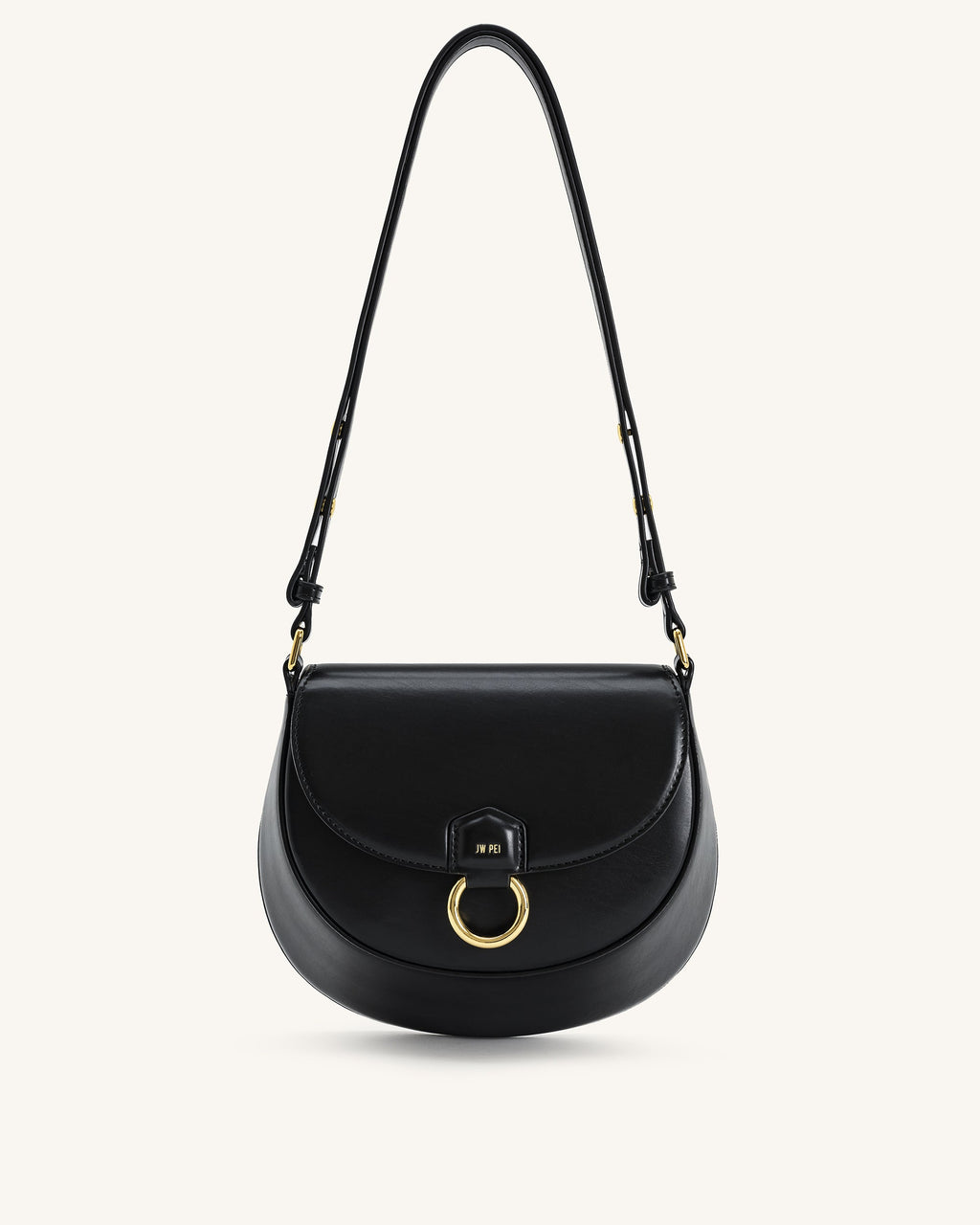 Diana Ring Flap Saddle Bag - Black