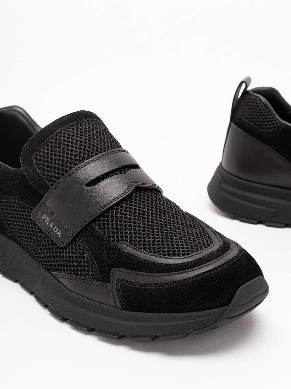 Prada Men Mesh And Leather Sneakers