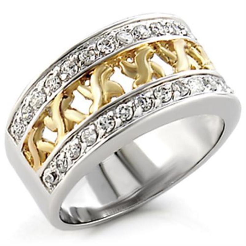 Reverse Two-Tone 925 Sterling Silver Ring with AAA Grade CZ in Clear