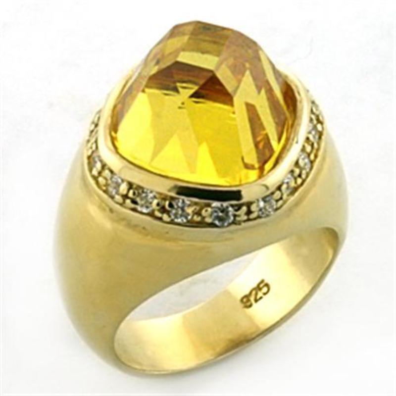 Gold 925 Sterling Silver Ring with AAA Grade CZ in Citrine