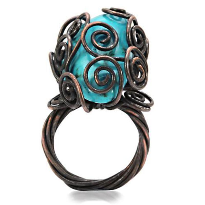 Antique Tone Brass Ring with Synthetic Turquoise in Turquoise