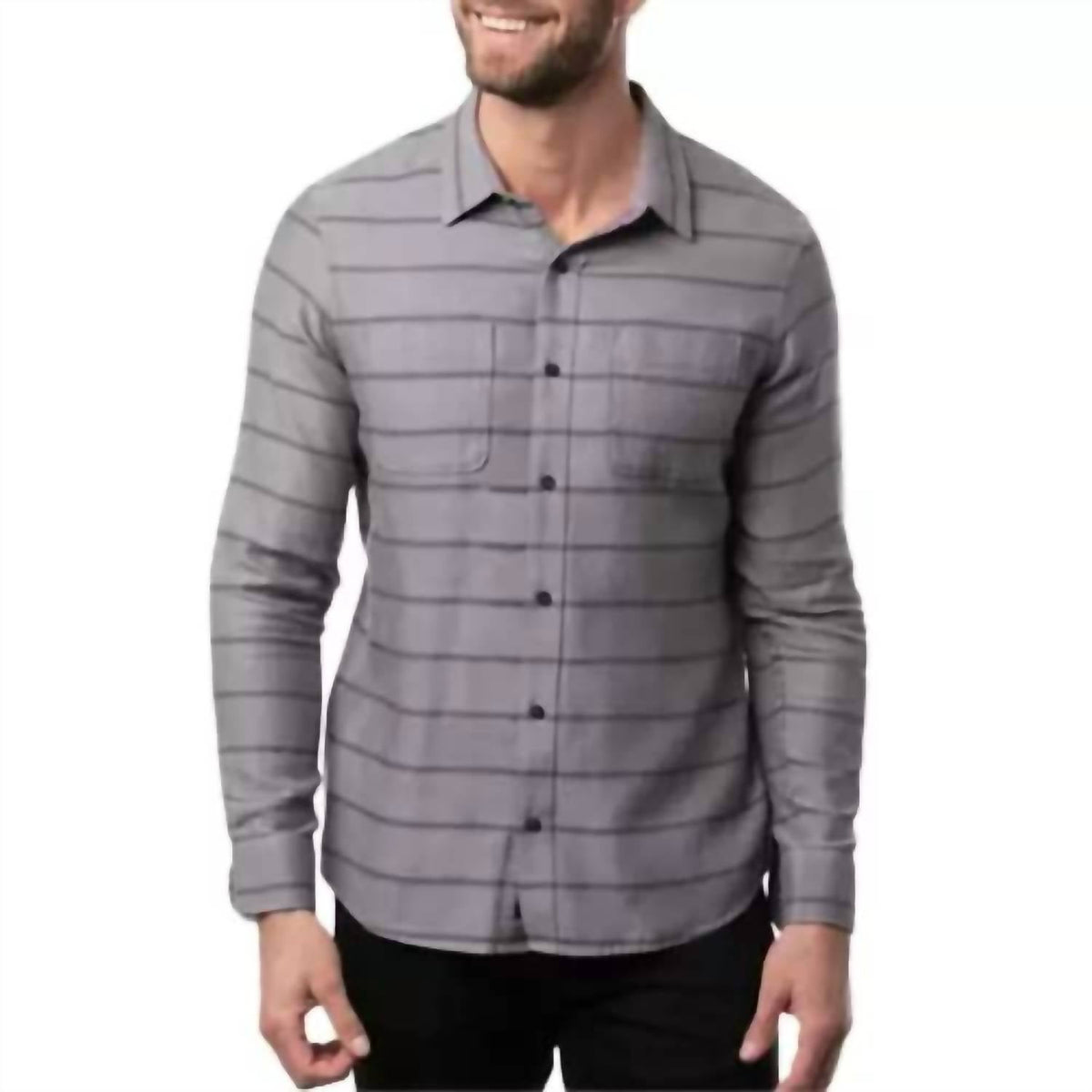 Lights Out Button Down Shirt In Heather Gray Pinstripe