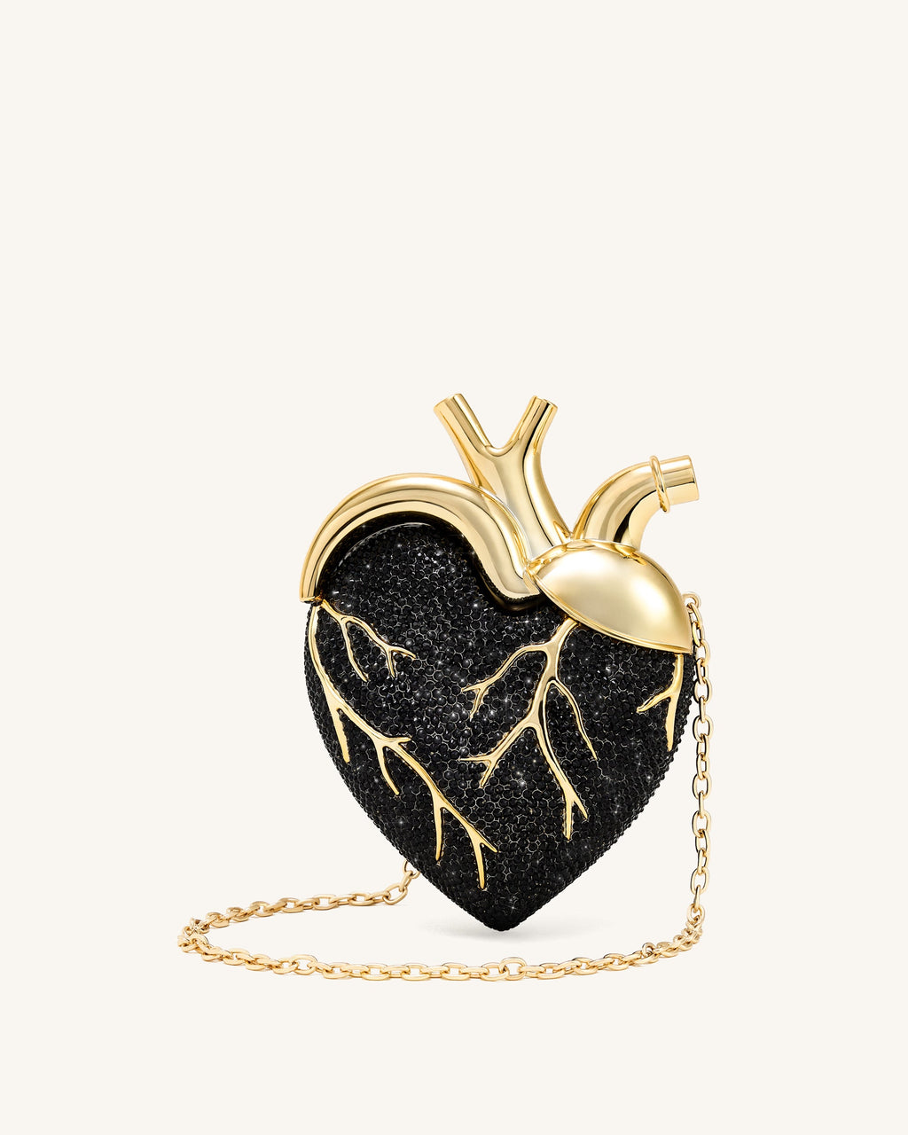 Maren Artificial Crystal Heart Shaped Bag - Black Gold