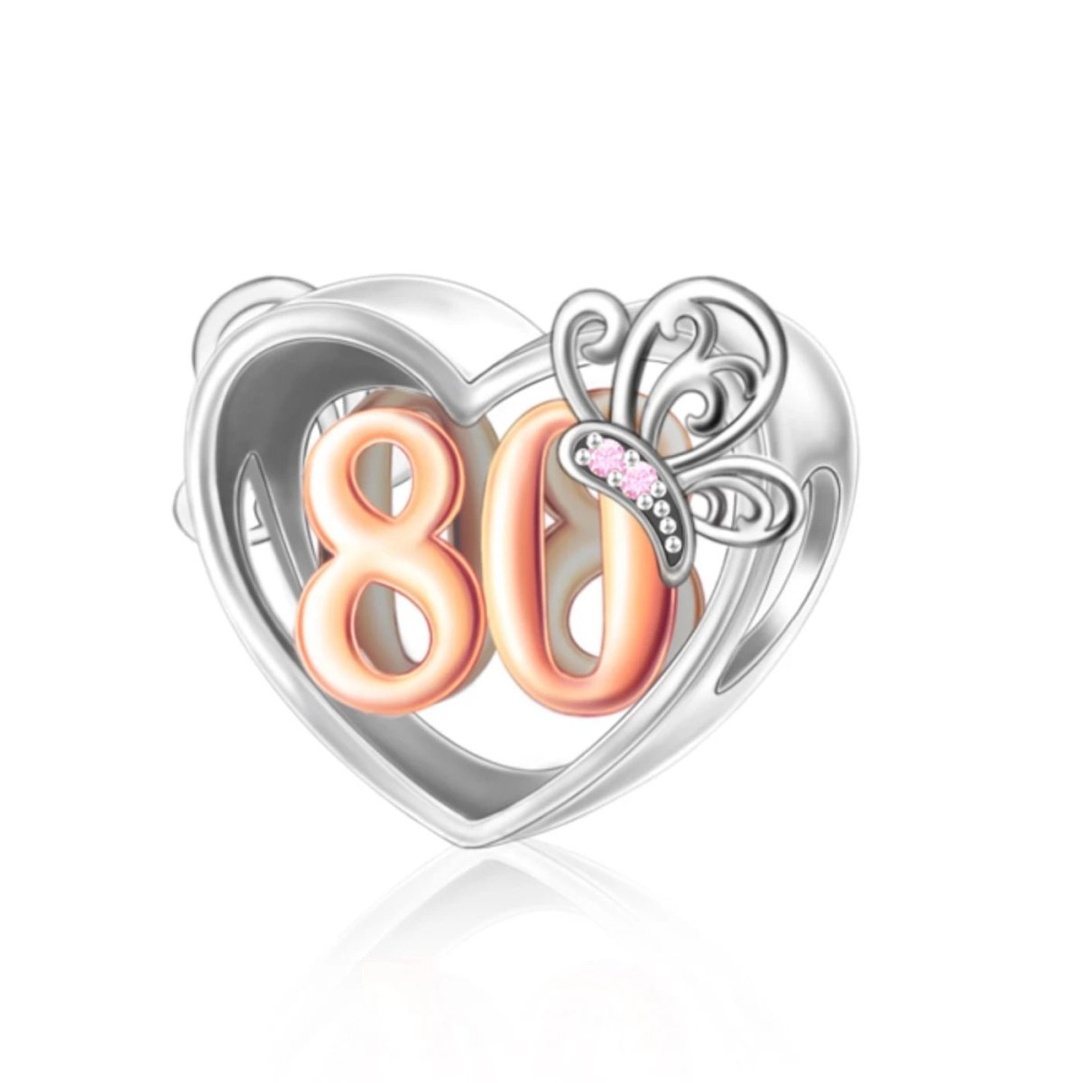 80th Birthday Butterfly Heart Charm