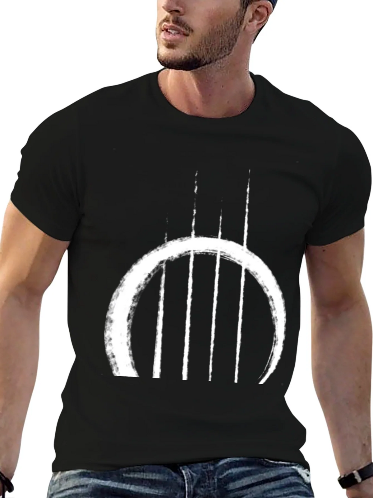 Abstract Circle & Lines Graphic Black T-Shirt