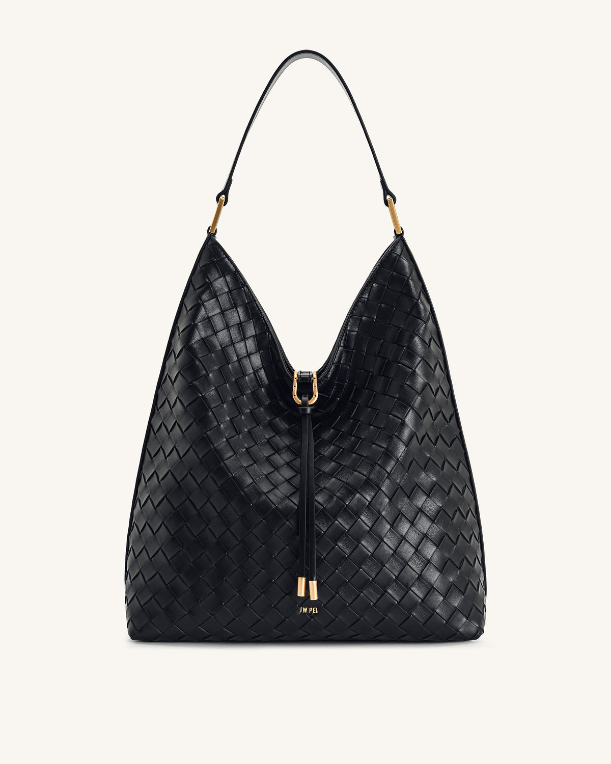 Aria Woven Texture Shoulder Bag - Black