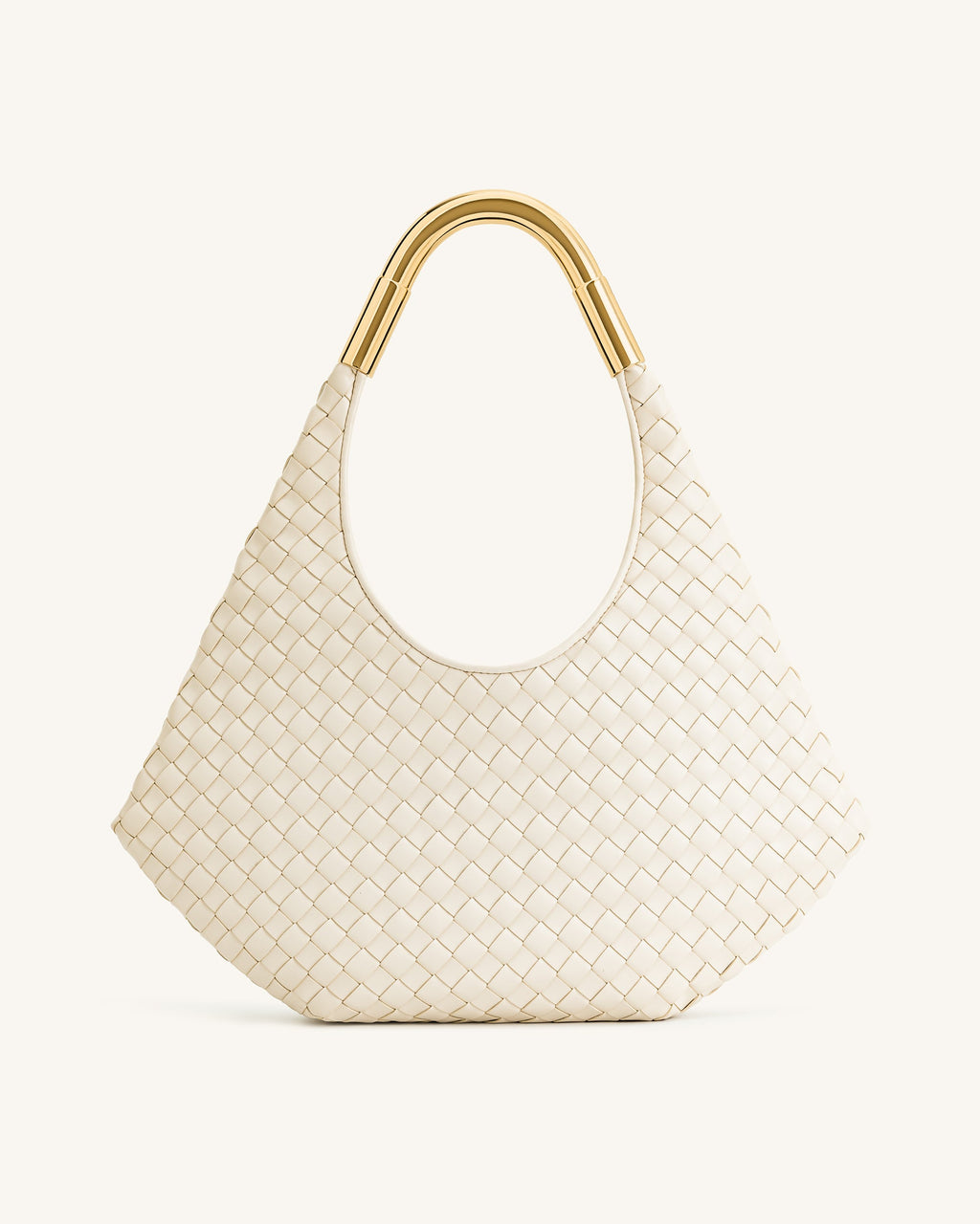 Olivia Hand-Woven Metal Handle Hobo Bag - White