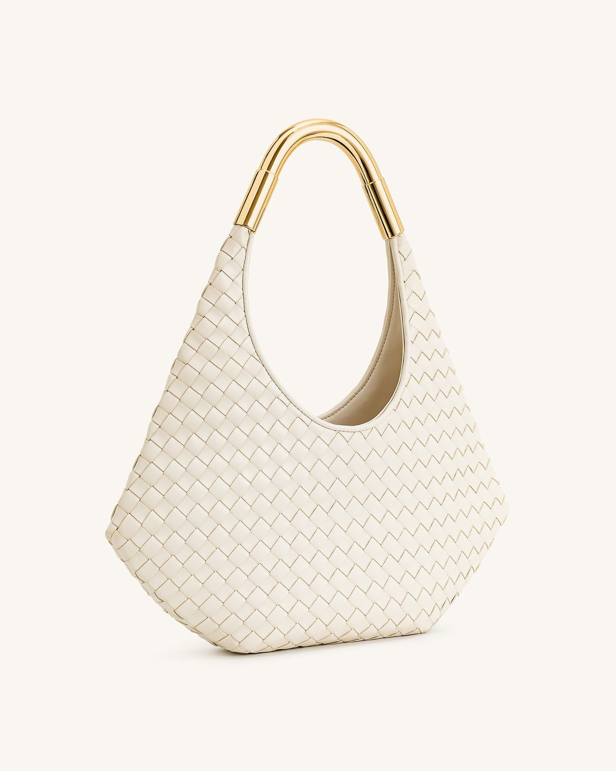 Olivia Hand-Woven Metal Handle Hobo Bag - White