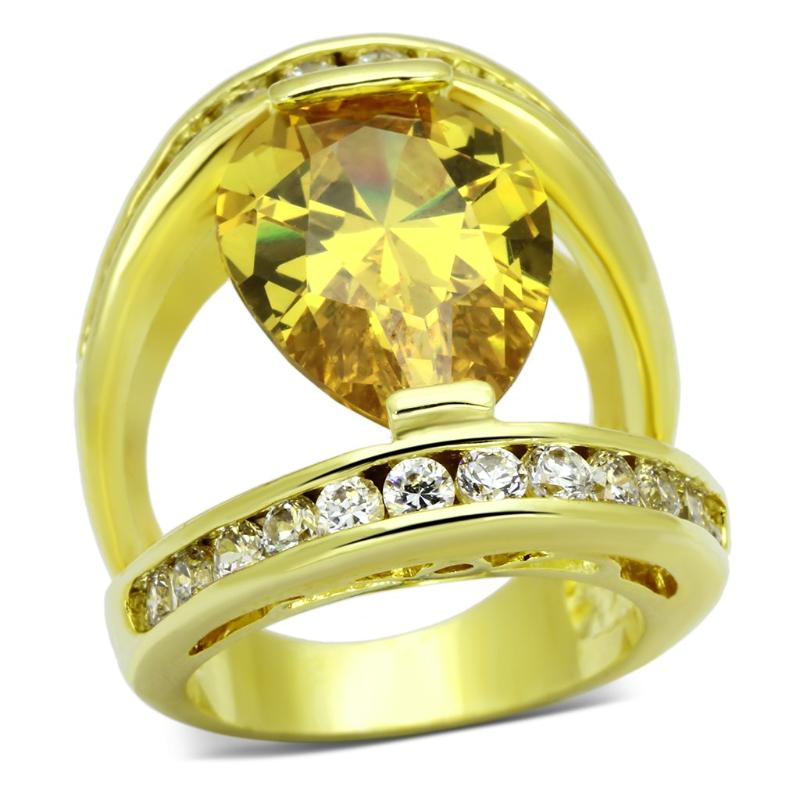 Gold Brass Ring with AAA Grade CZ in Topaz