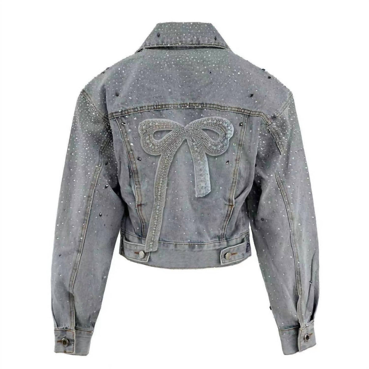 Crystal Bow Jacket In Light Washed Denim