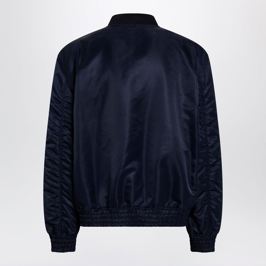 Valentino Shiny Navy Blue Zip-Up Bomber Jacket With Vlogo Men