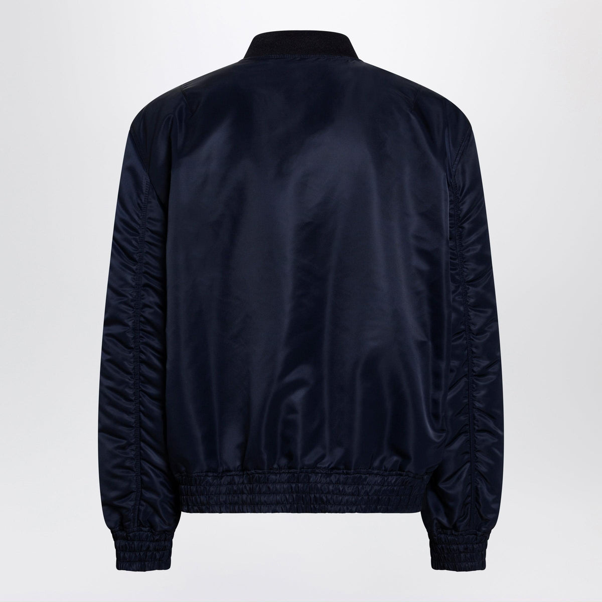 Valentino Shiny Navy Blue Zip-Up Bomber Jacket With Vlogo Men