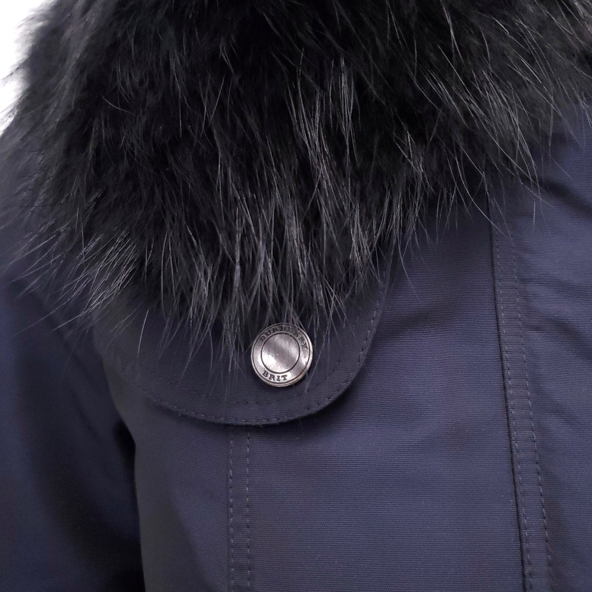 BURBERRY BRIT NAVY COAT WITH FUR HOOD - SIZE 2