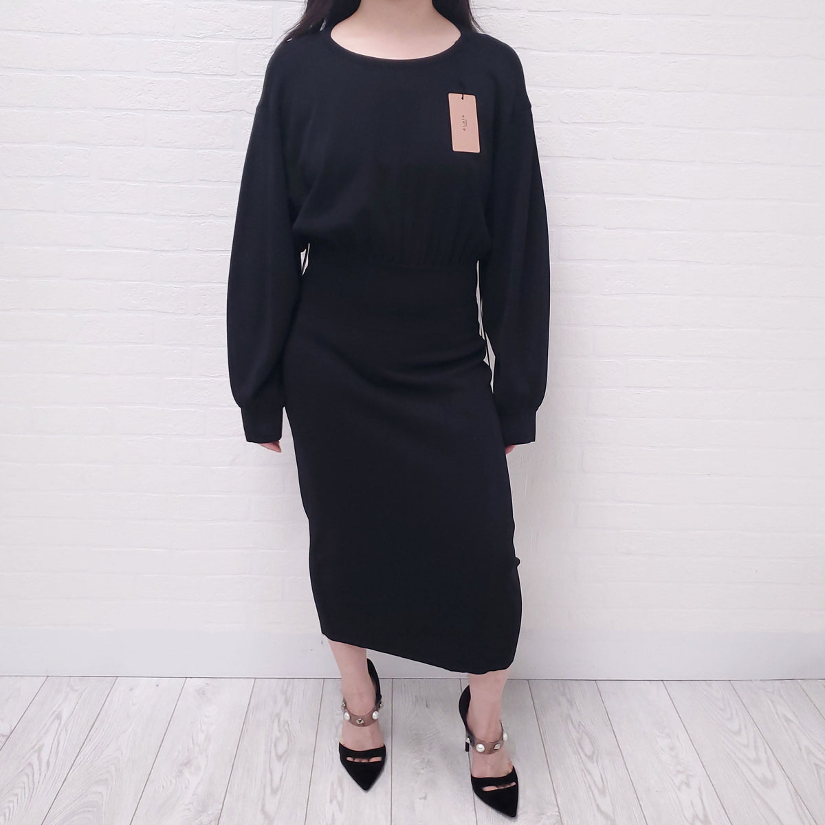 ALAÏA BLACK LONG SLEEVE OPEN BACK DRESS - SIZE 42