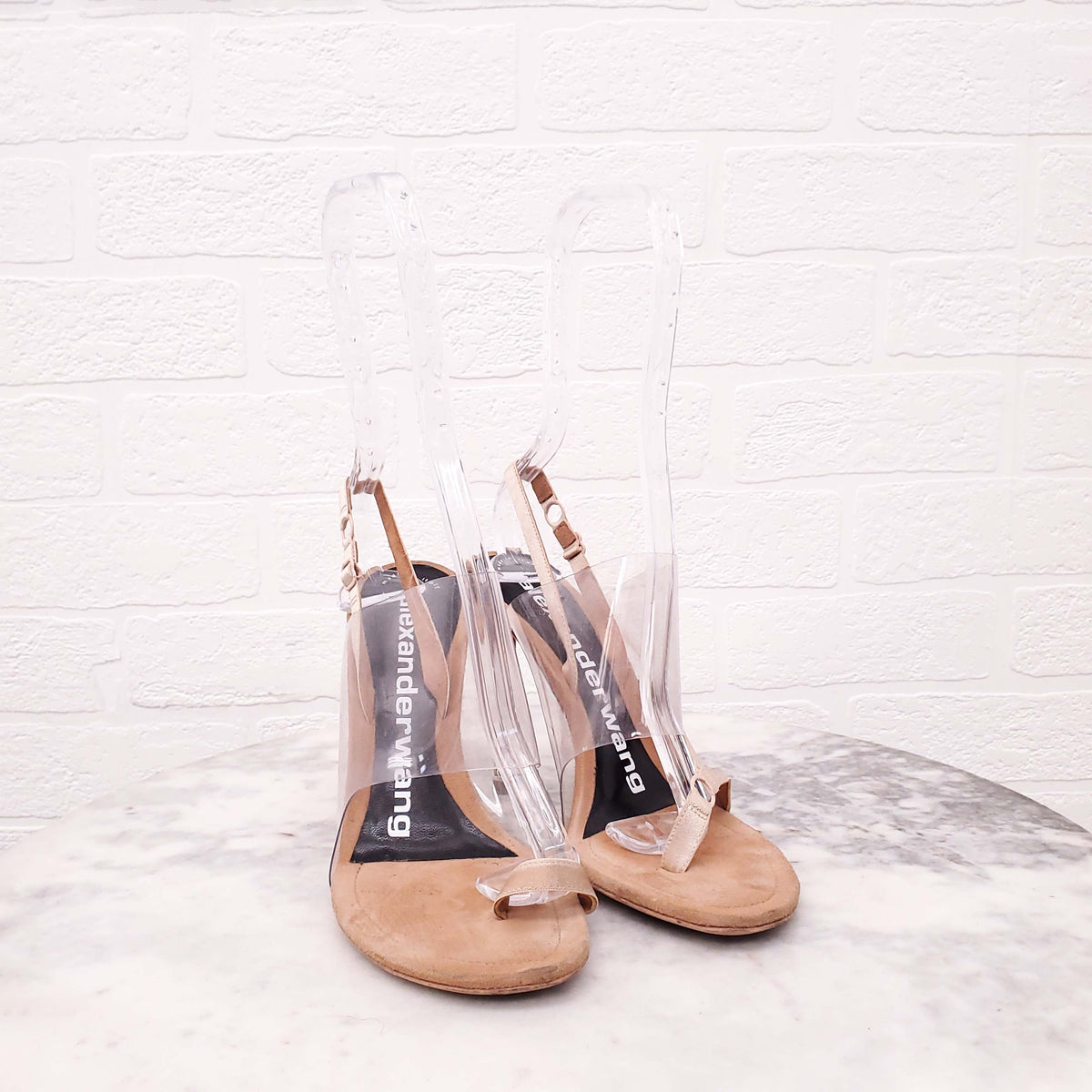 ALEXANDER WANG TAUPE SUEDE PVC HEELS - SIZE 36.5