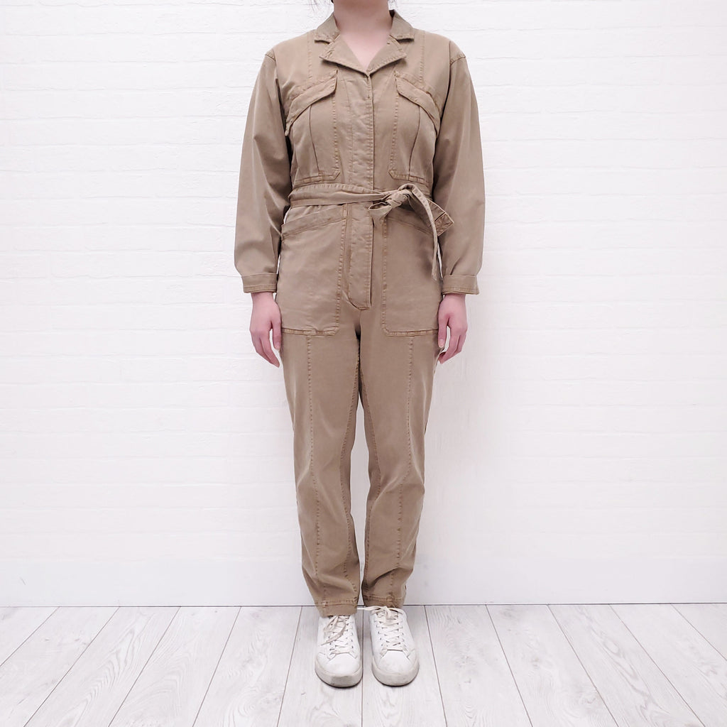ALEX MILL KHAKI JUMPSUIT WITH BELT - SIZE S