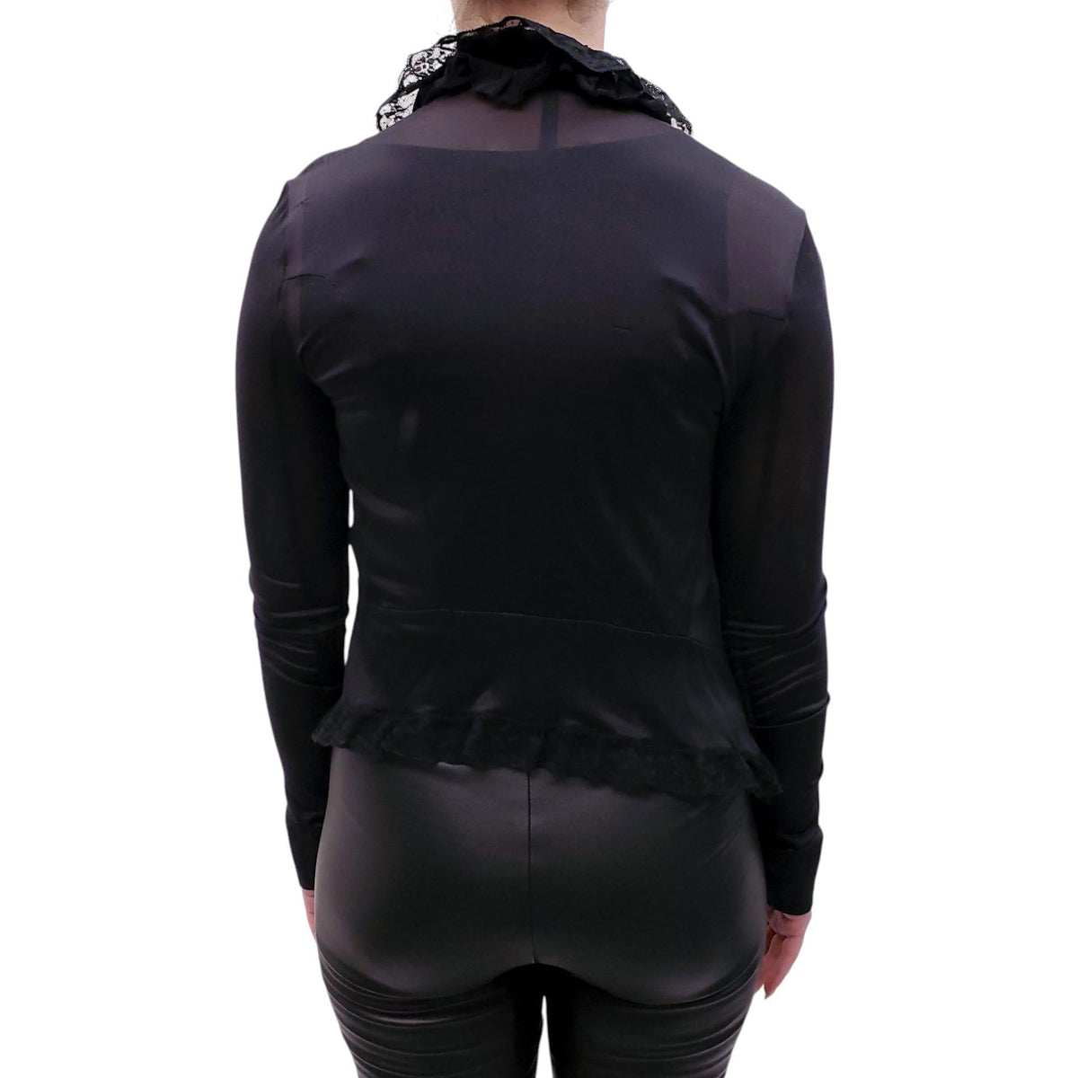 BALENCIAGA BLACK RUFFLE LACE STRETCH CARDIGAN - SIZE S