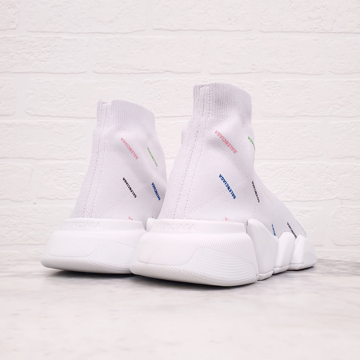 BALENCIAGA WHITE RAINBOW LOGO SOCK SNEAKERS - SIZE 40