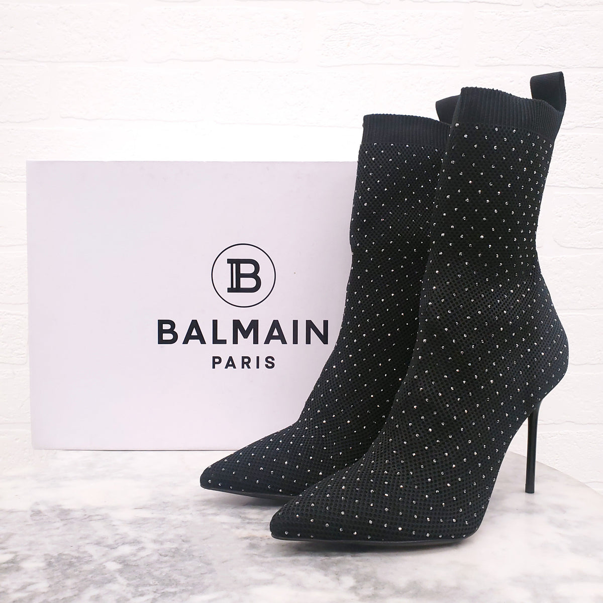 BALMAIN BLACK CRYSTAL STUDDED BOOTS - SIZE 36