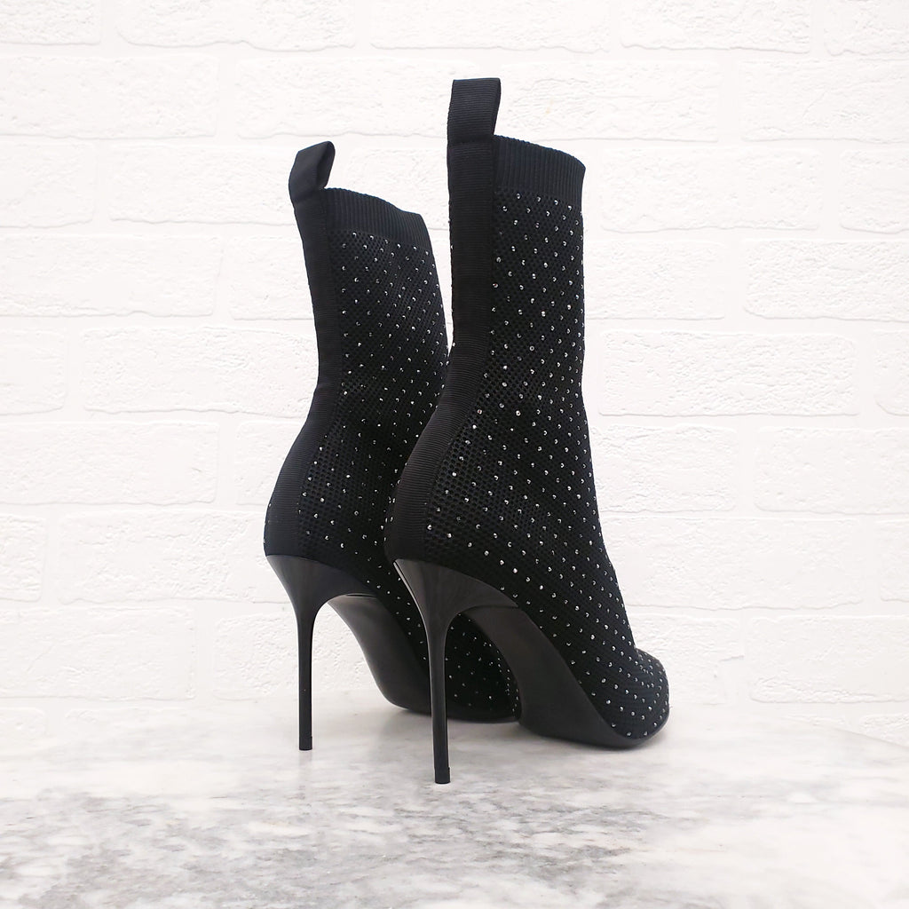 BALMAIN BLACK CRYSTAL STUDDED BOOTS - SIZE 36