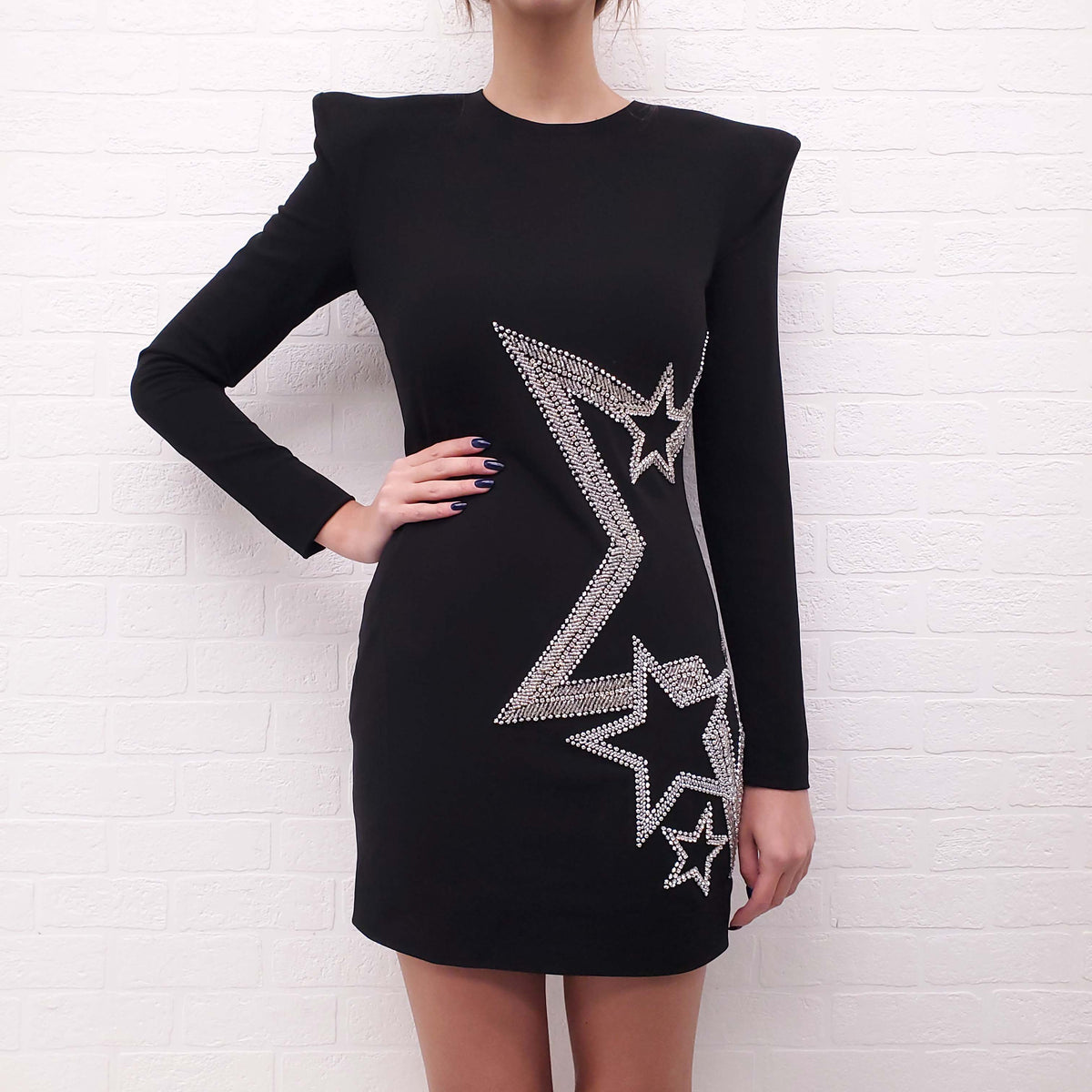 BALMAIN CRYSTAL STAR EMBELLISHED DRESS - SIZE 38