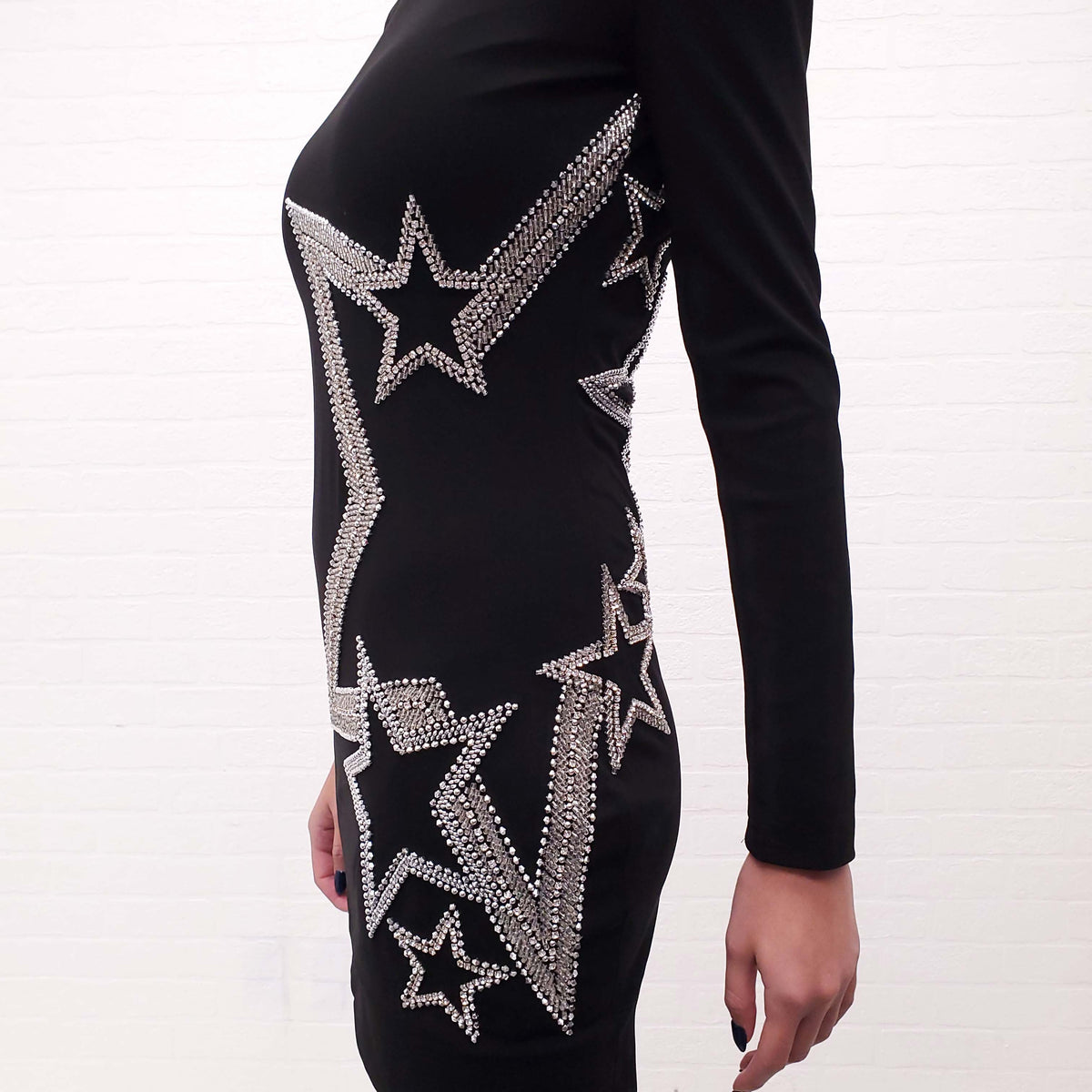 BALMAIN CRYSTAL STAR EMBELLISHED DRESS - SIZE 38