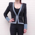 BALMAIN FAUX LEATHER DENIM JACKET - SIZE 36
